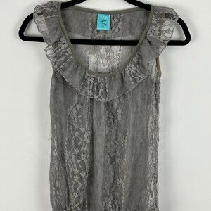 HIP Happening In The Present Top Blouse Size M Gray Sleeveless Scoop Neck Sheer